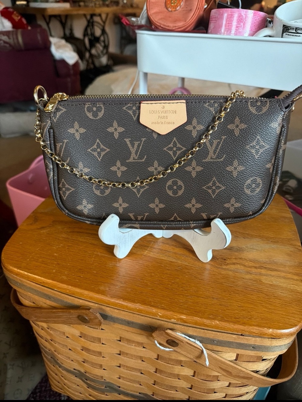 Louis Vuitton Monogram Canvas Mini Pochette with Gold Chain